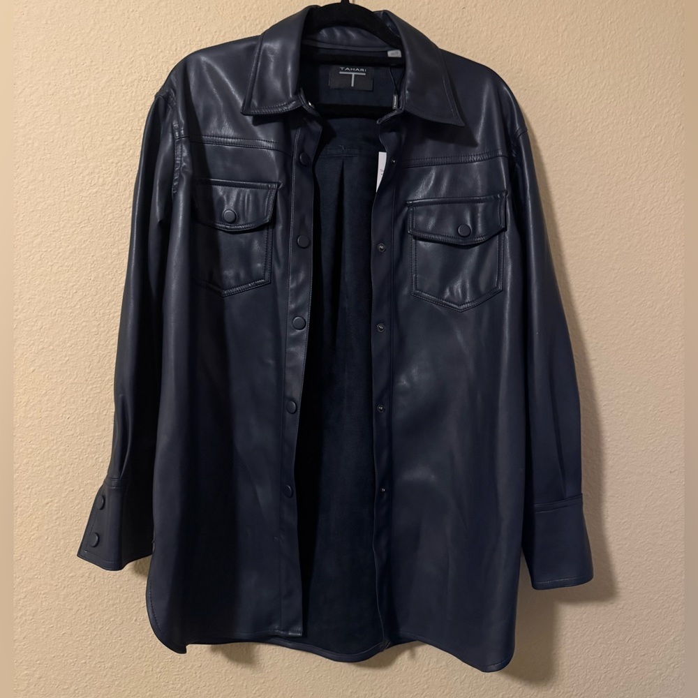 Tahari Dark Blue Faux Leather shacket